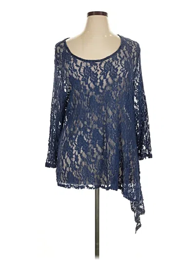 Pre-owned Marina 3/4 Sleeve Top Blue Scoop Neck Tops