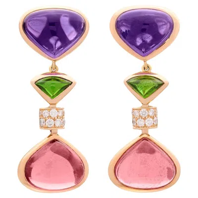 Pre-owned Marina B 18k Diamond & Multi-colored Stone Earrings By .