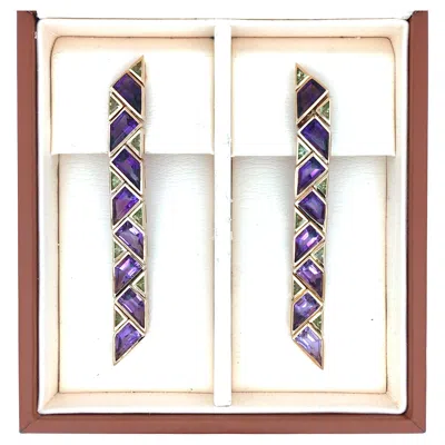 Pre-owned Marina B , 18k Gold Amethyst Peridot Earrings In Purple