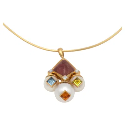Pre-owned Marina B 18k Gold Diamond Multi-gemstone Pearl Pendant Necklace