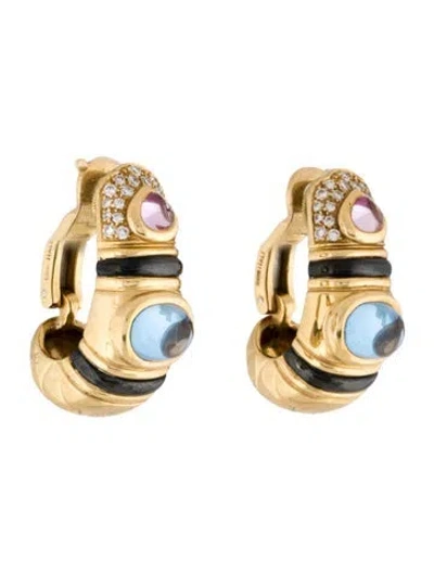 Pre-owned Marina B 18k Synthetic Sapphire, Synthetic Spinel, & Diamond Earclip Earrings In Multi