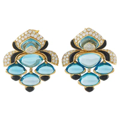 Pre-owned Marina B . 18k Yellow Gold 4.50ct Diamond, Topaz, And Enamel Clip-on Earrings