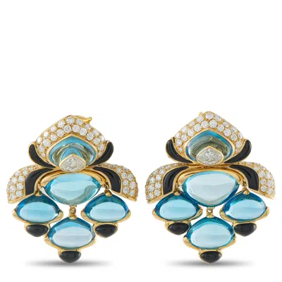 Marina B 18k Yellow Gold 4.50ct Diamond, Topaz, And Enamel Clip-on Earrings Mb09-060526 In Blue