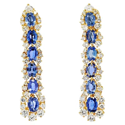 Pre-owned Marina B . 18k Yellow Gold Diamond And Sapphire Dangling Drop Earrings