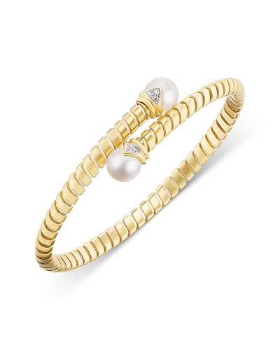 Marina B 18k Yellow Gold Lina Cultured Freshwater Pearl & Diamond Flex Bypass Bracelet In Multi
