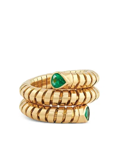 MARINA B 18K YELLOW GOLD TRISOLA SPIRAL EMERALD RING