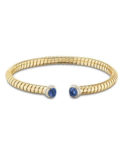 Marina B 18k Yellow Gold Trisolina Blue Sapphire & Diamond Torque Bangle Bracelet