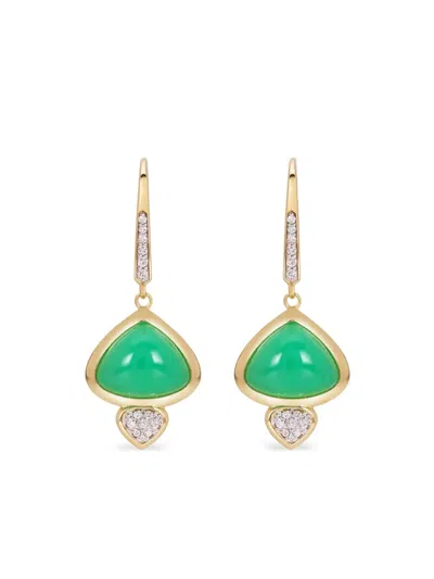 Marina B 18k Yellow Gold Trisolina Chrysoprase And Diamond Drop Earrings