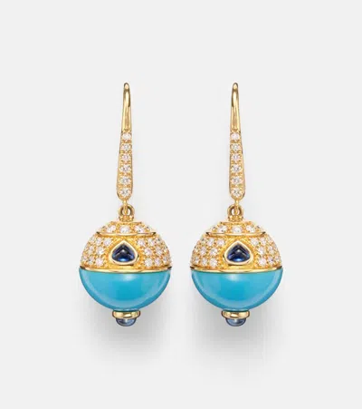 Marina B 18kt Gold (750/1000) Earrings With Turquoise, Sapphire, And Diamonds