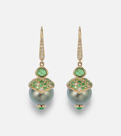 Marina B 18kt Gold Drop Earrings With Gemstones In Green