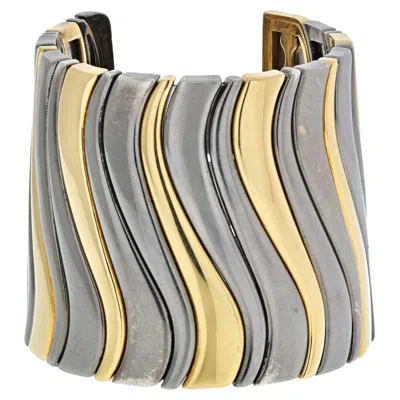 Pre-owned Marina B . 18kyellow Gold And Darkened Stainless Steel Large Cuff Bangle Bracelet In Multi