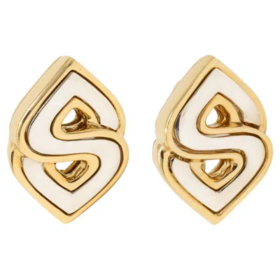 Pre-owned Marina B . 1990's 18k Two-tone Gold Double Chestnut Vintage Ear-clip Earrings In Multi