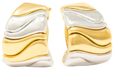 Pre-owned Marina B . 1990s 18 Karat Gold Wavy Vintage Milano-karen J-hoop Ear-clip Earrings In Multi