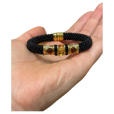 Pre-owned Marina B Black Beaded Gold And Citrine Bracelet, 1980s