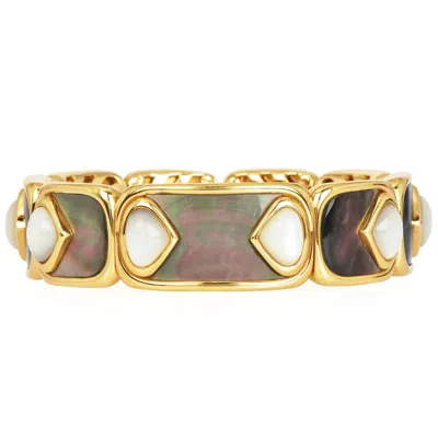 Pre-owned Marina B Circa 1980 Mother Of Pearl 18k Gold Cuff Bracelet Dover In Multi