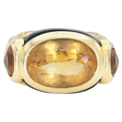 Pre-owned Marina B Citrine, Onyx & Diamond Ring In Black