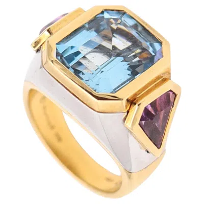 Pre-owned Marina B . Cocktail Ring In 18kt Gold With Aquamarine & Shield-cut Amethysts In Purple