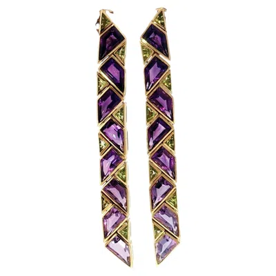 Pre-owned Marina B Drop Earrings 18k Yellow Gold Amethyst Peridot Pyramid Set, Circa 1990s