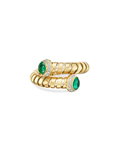 Marina B Emerald Cabochon & Diamond Pave Bypass Ring In 18k Yellow Gold