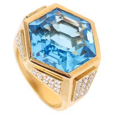 Pre-owned Marina B . Hexagonal Exi Cocktail Ring In 18kt Gold With Cwt. Topaz & Vs Diamonds In Multi