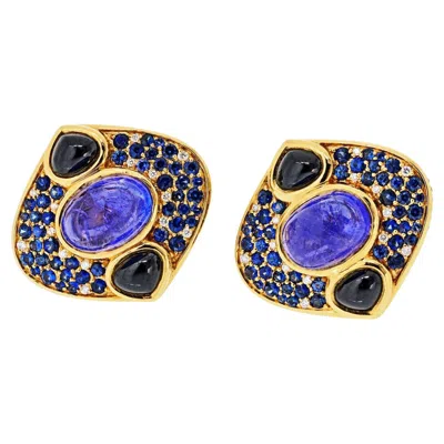 Pre-owned Marina B . Lucilla 18k Yellow Gold Spinel, Tanzanite, And Sapphires Earrings
