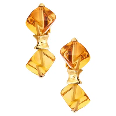 Pre-owned Marina B . Milan 1981 Clips-on Earrings In 18kt Yellow Gold & Translucent Citrine