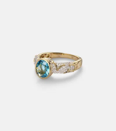 Marina B Ondine 18kt Gold Ring With Topaz And Diamonds In Blue