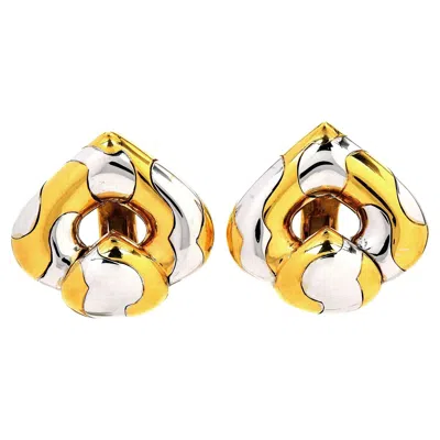 Pre-owned Marina B . Pardy Vintage 18k Gold Steel Chestnut Clip-on Earrings In Multi