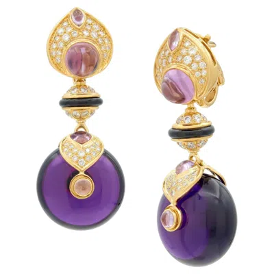Pre-owned Marina B Pneu Drop Diamond Amethyst Onyx Vintage Earring By  In Purple