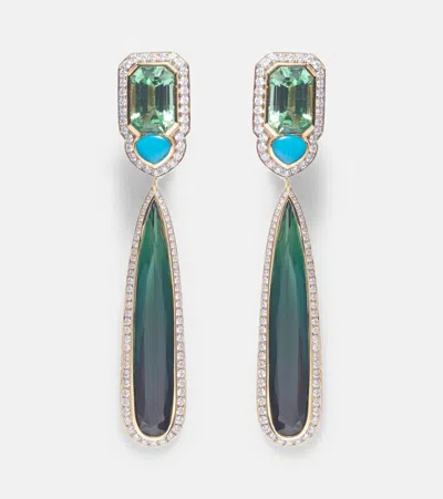 Marina B Quarta 18kt Gold Earrings With Diamonds And Gemstones In Green