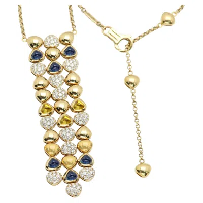Pre-owned Marina B Tassel Necklace Cabochon Diamond Sapphire Long Dangle Pendant 18k Gold In Blue