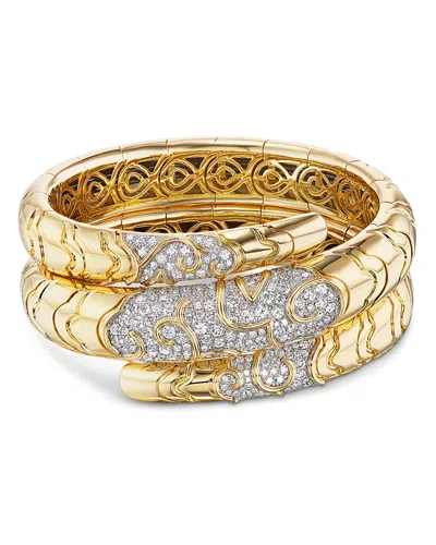 Marina B Titanium & 18k Yellow Gold Onda Diamond Pave Triple Row Bangle Bracelet