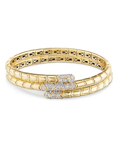 Marina B Titanium & 18k Yellow Gold Ondine Diamond Triple Row Bypass Bangle Bracelet