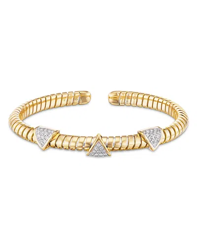 Marina B Titanium & 18k Yellow Gold Trisolina Diamond Pave Cuff Bangle Bracelet