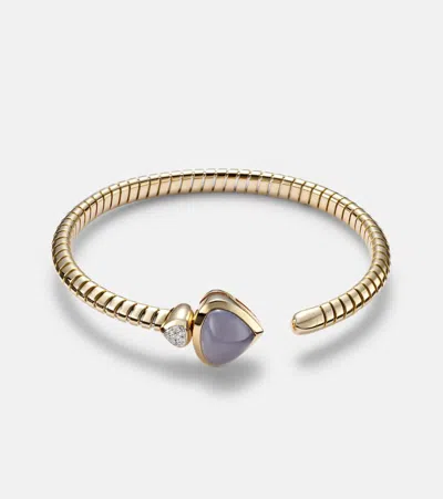 Marina B Trisolina Bypass 18kt Gold Cuff Bracelet With Chalcedony And Diamonds
