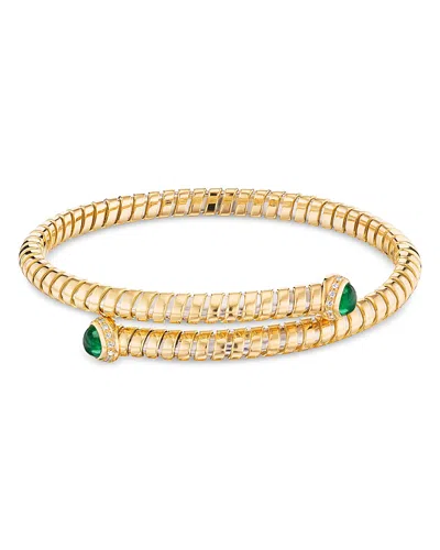 Marina B Trisolina Diamond & Emerald Bypass Bangle In 18k Yellow Gold