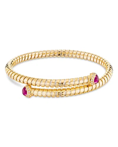 Marina B Trisolina Diamond & Ruby Bypass Bangle In 18k Yellow Gold