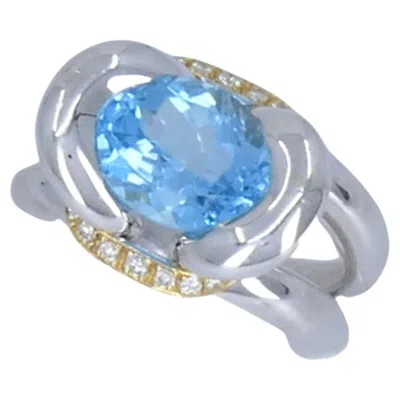 Pre-owned Marina B Vintage  18k White & Yellow Gold Aquamarine Diamond Ring