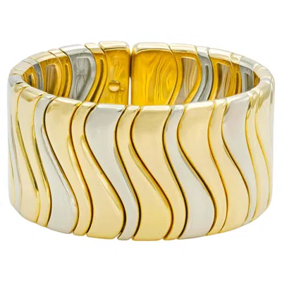 Pre-owned Marina B Vintage  Two Toned Gold Wide Wave Cuff Bracelet In Multi