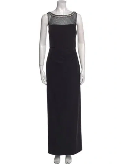 Pre-owned Marina Bateau Neckline Long Dress In Black