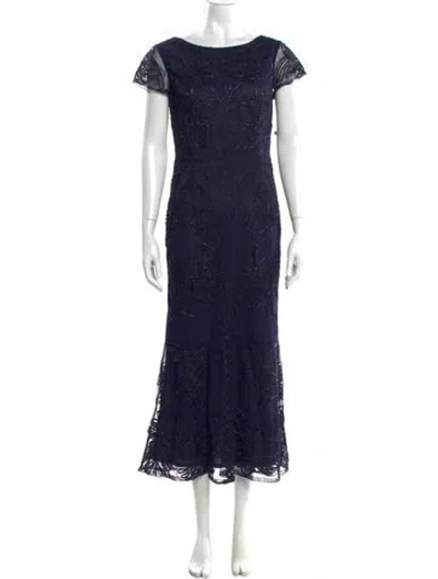 Pre-owned Marina Bateau Neckline Midi Length Dress In Blue