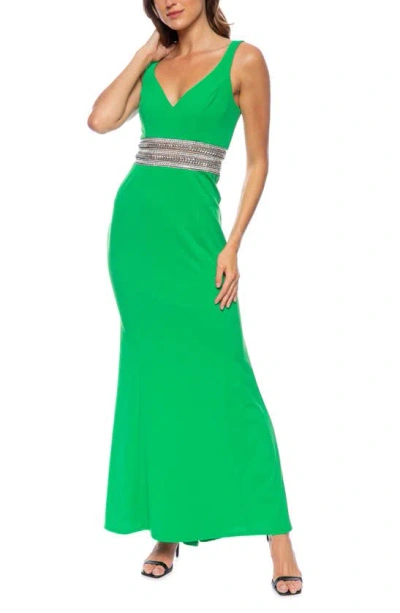 Marina Bead Waist Detail Sleeveless Gown In Green