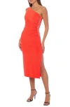 Marina Beaded & Ruched One-shoulder Midi Cocktail Dress In Orange