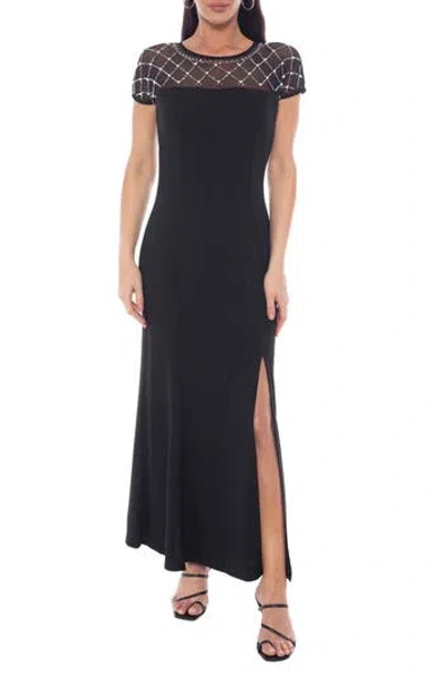 Marina Beaded Bodice Scuba Crepe Gown In Black