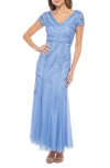Marina Beaded Cap Sleeve Tulle Gown