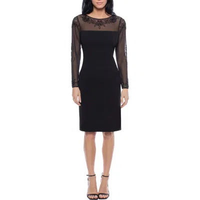 Marina Beaded Illusion Mesh Sheath Dress In Black
