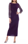 Marina Beaded Long Sleeve Jersey Gown In Purple