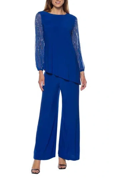 Marina Beaded Sleeve 2-piece Pant Set In Blue
