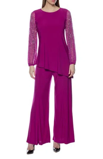 Marina Beaded Sleeve 2-piece Pant Set In Fuchsia