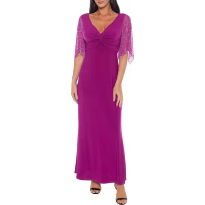 MARINA MARINA BEADED SLEEVE JERSEY DRESS